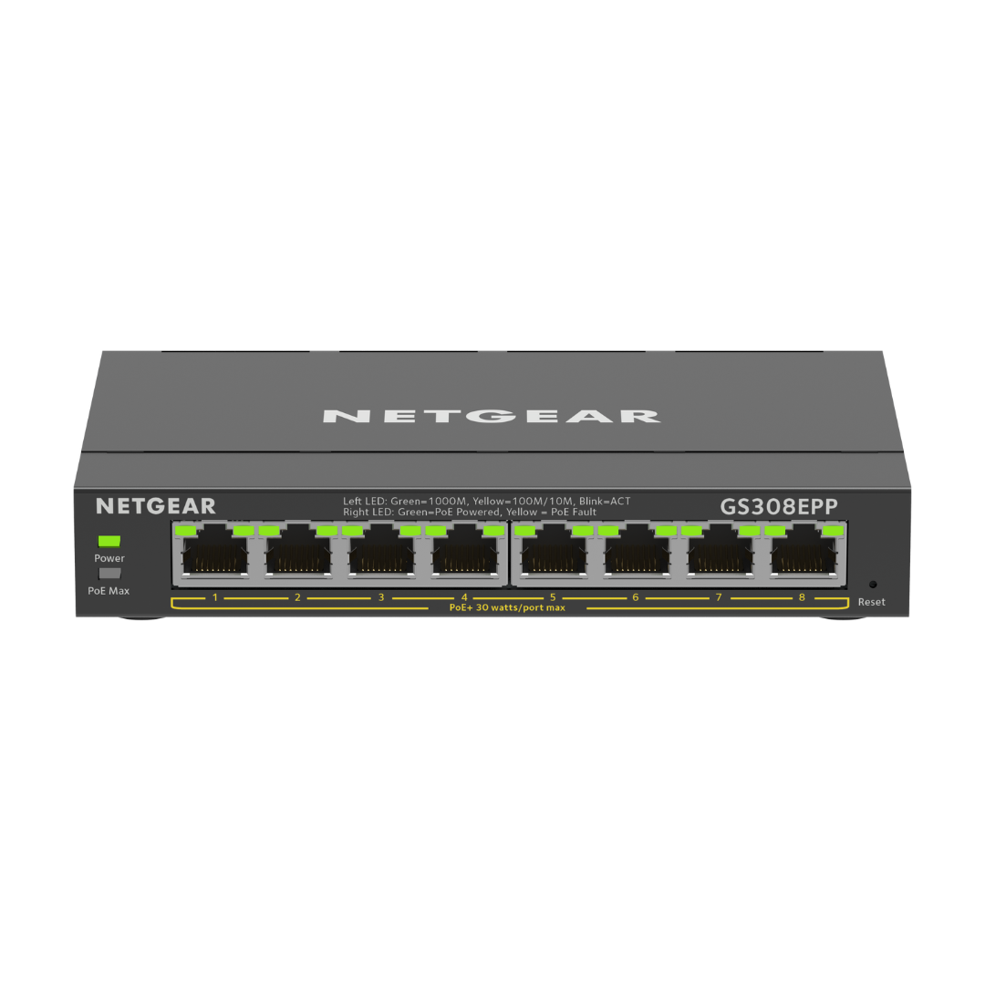 NETGEAR 8-Port PoE+ Gigabit Ethernet Plus Switch (123W) 300 Series SOHO Plus (GS308EPP)