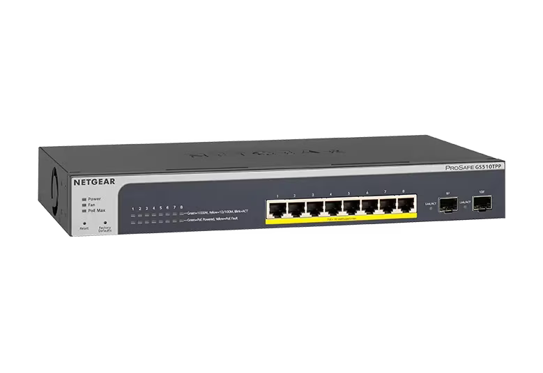 NETGEAR GS510TPP 8-Port Gigabit Ethernet High-Power PoE+ Smart Switch with 2 Dedicated SFP Ports (190W)