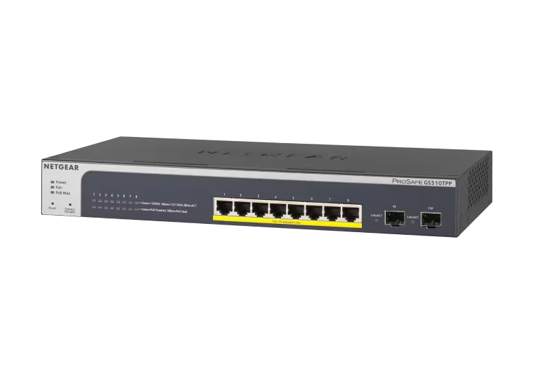 NETGEAR GS510TPP 8-Port Gigabit Ethernet High-Power PoE+ Smart Switch with 2 Dedicated SFP Ports (190W)