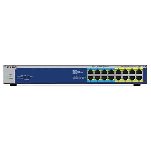 NETGEAR GS516UP 16-Port Gigabit Ethernet High-Power PoE+ Unmanaged Switch with 8-Ports PoE++ (380W)