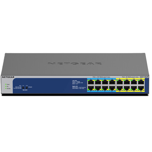 NETGEAR GS516UP 16-Port Gigabit Ethernet High-Power PoE+ Unmanaged Switch with 8-Ports PoE++ (380W)