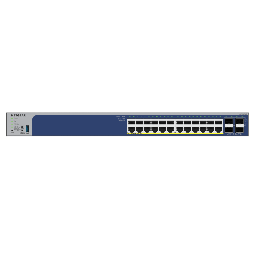 Network switch with multiple ports on a white background