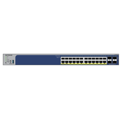 Network switch with multiple ports on a white background