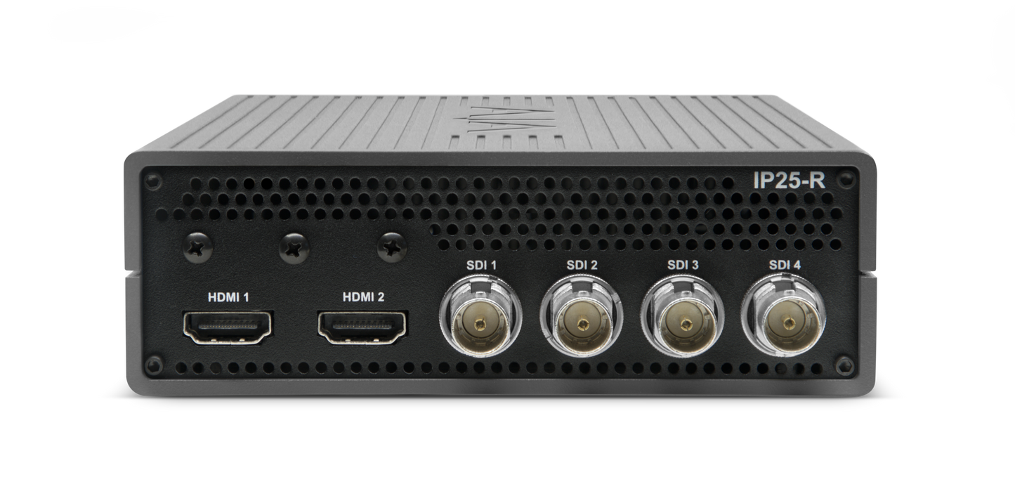 AJA 25 GigE IP Converter – Dual HDMI 2.0 + Quad 12G-SDI Outputs