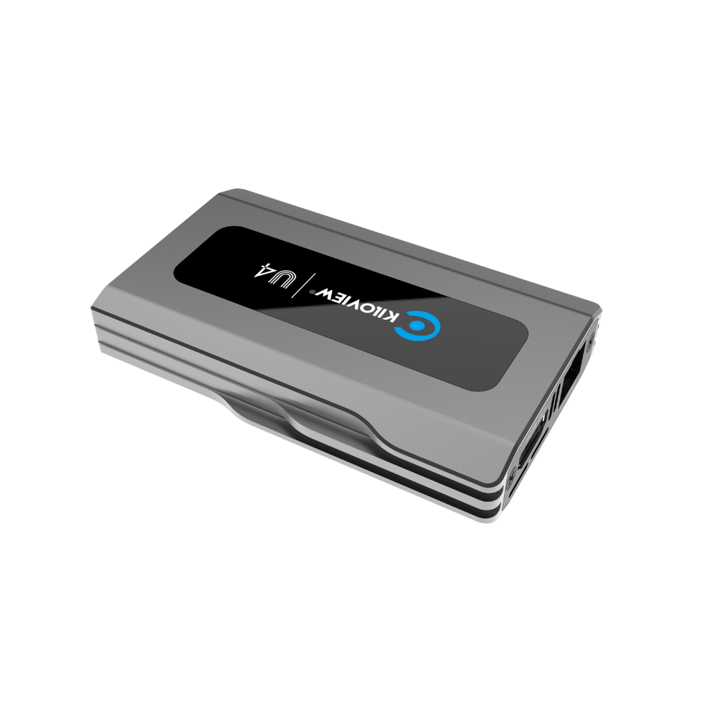 Gray electronic device with 'KLIOVIEW U4' branding on a white background