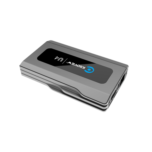 Gray electronic device with 'KLIOVIEW U4' branding on a white background