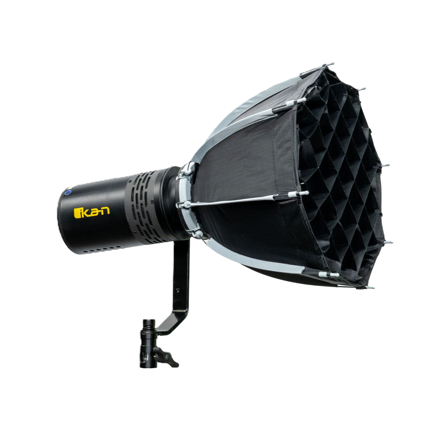 Studio light with honeycomb grid and Kast logo on a white background