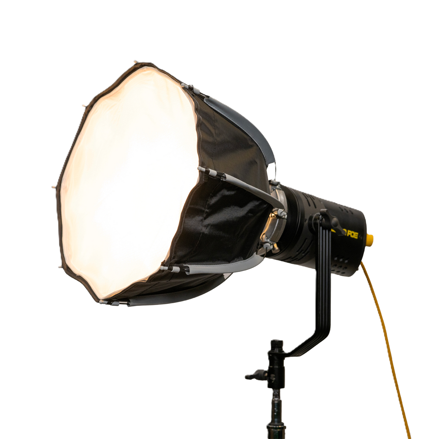Studio light with softbox on a white background
