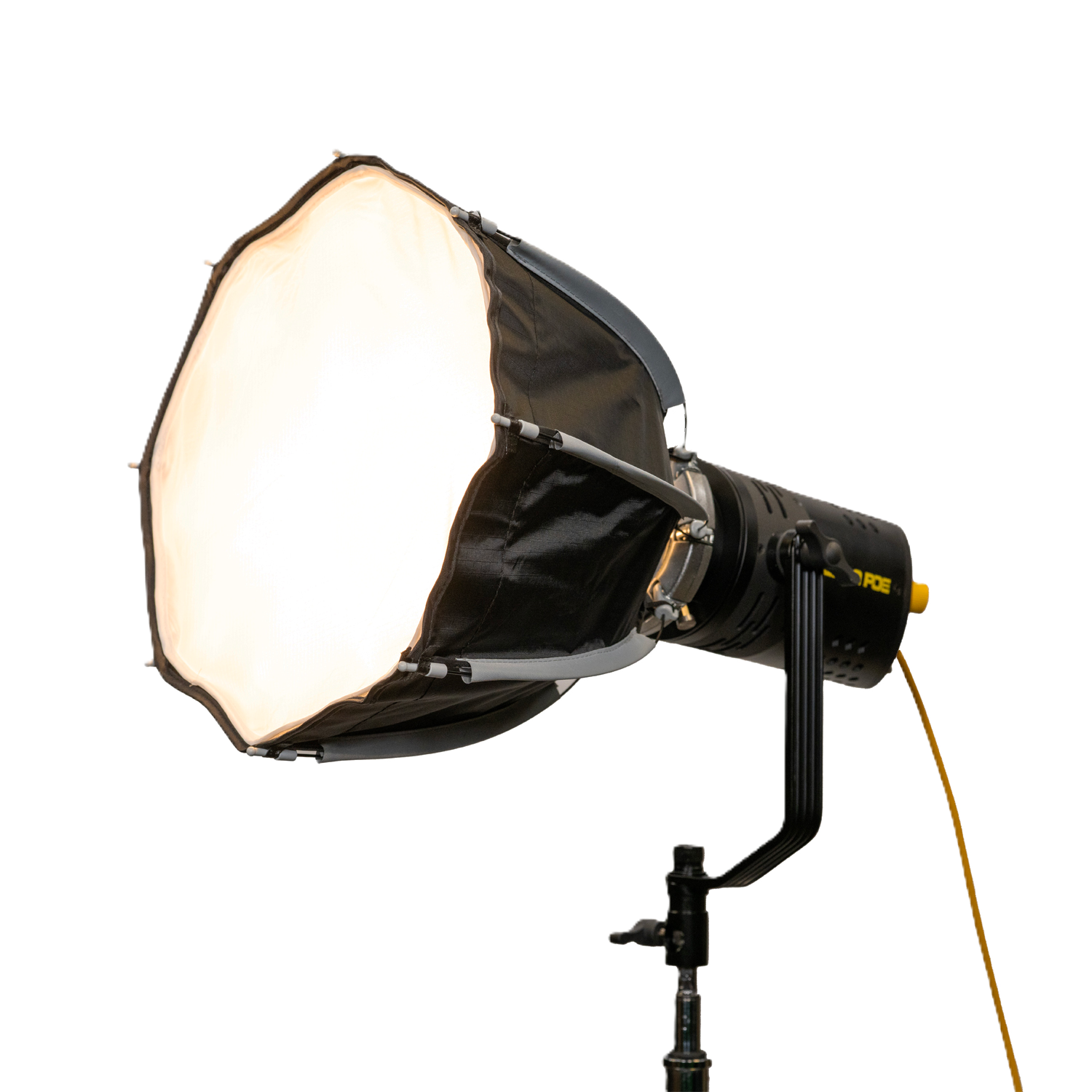 Studio light with softbox on a white background