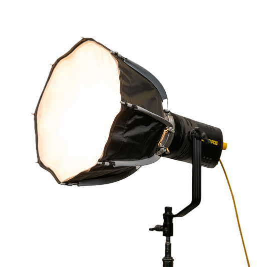 Studio light with softbox on a white background