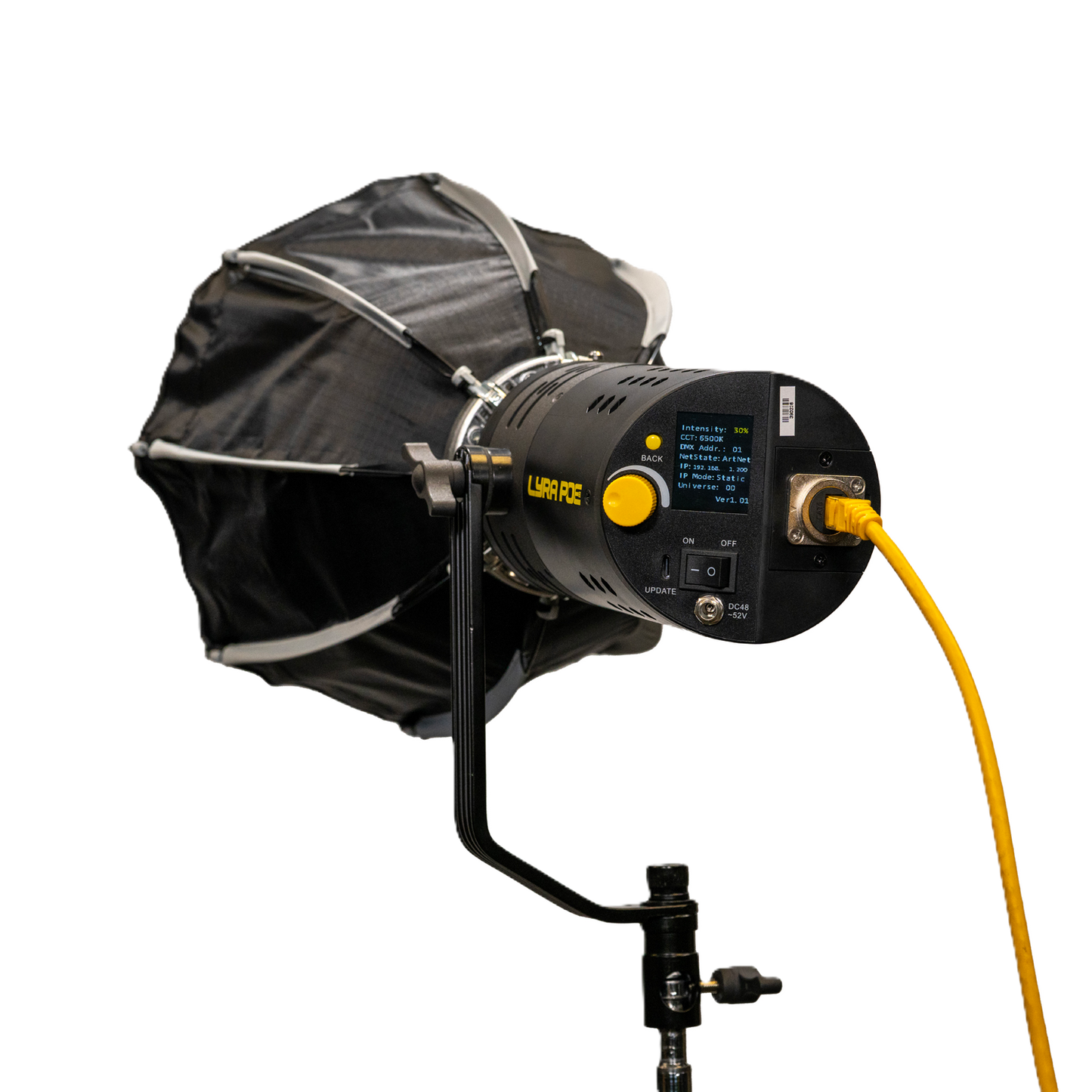 Studio light with shade and control panel on a white background