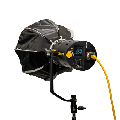 Studio light with shade and control panel on a white background