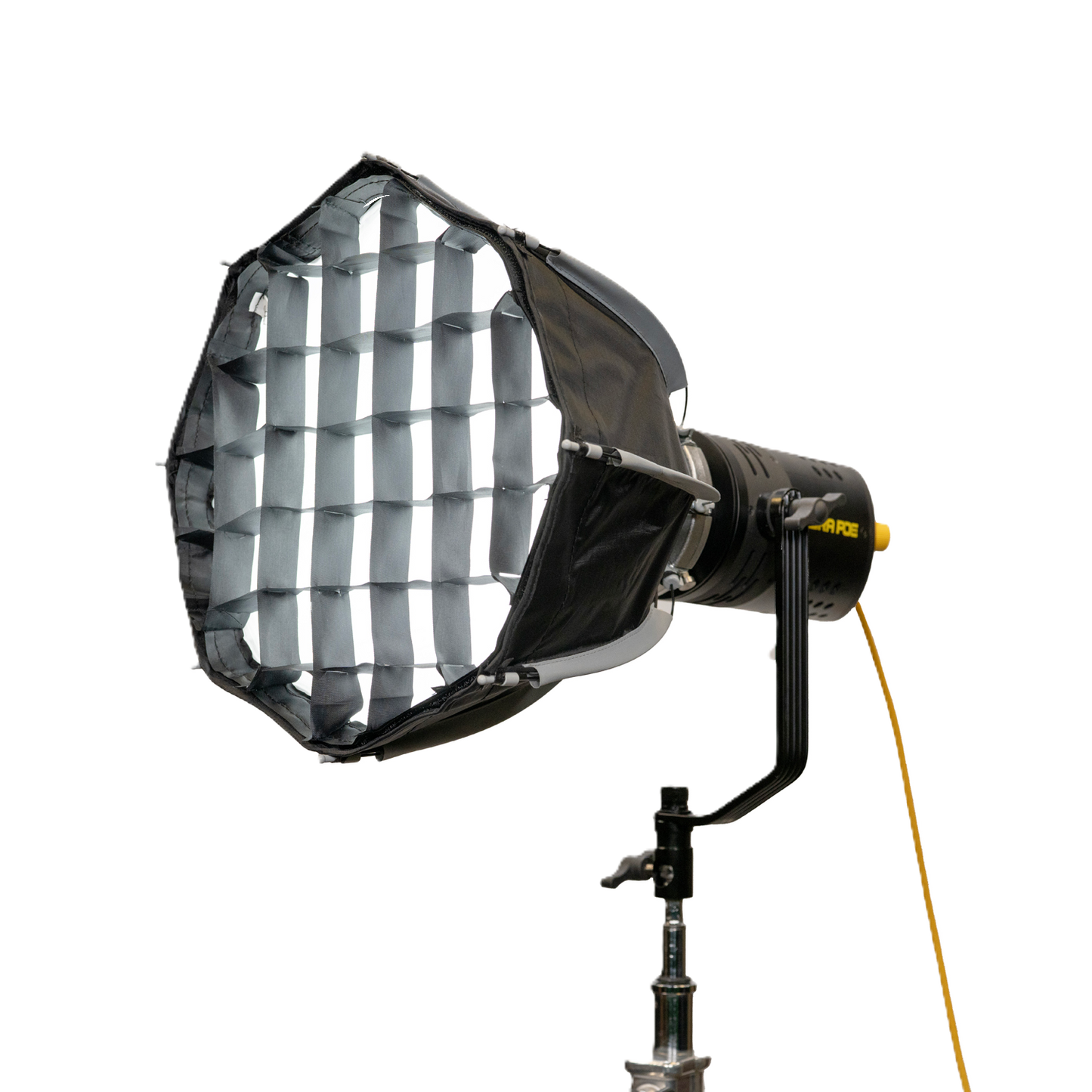Studio light with softbox on a white background