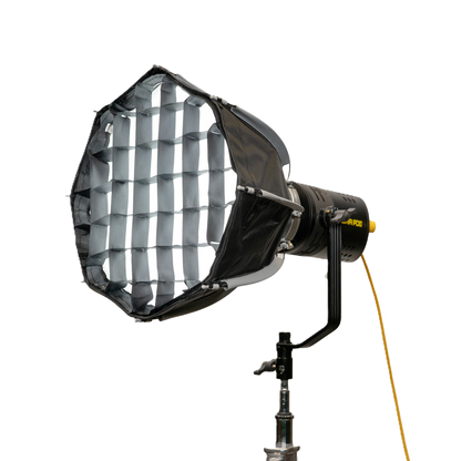 Studio light with softbox on a white background