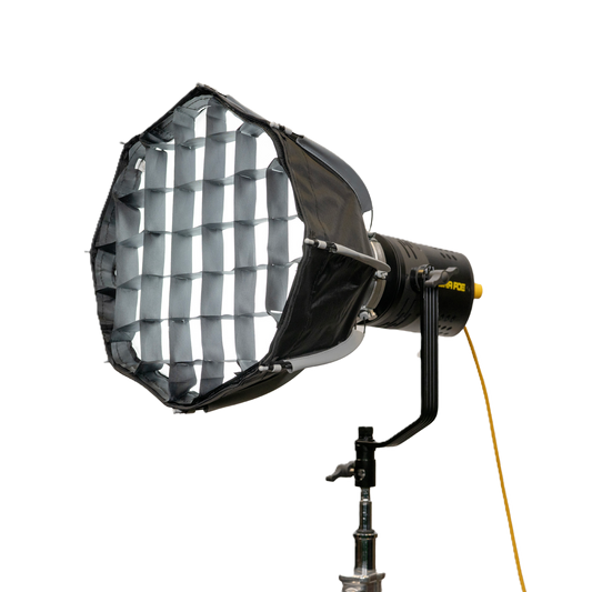Studio light with softbox on a white background