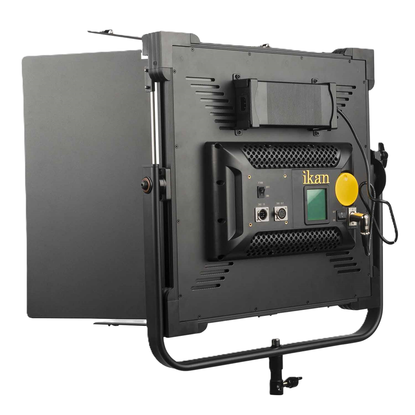 Back view of a professional video light with 'ikan' branding on a white background