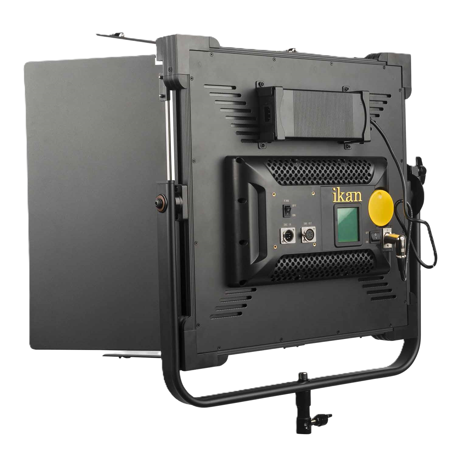 Back view of a professional video light with 'ikan' branding on a white background