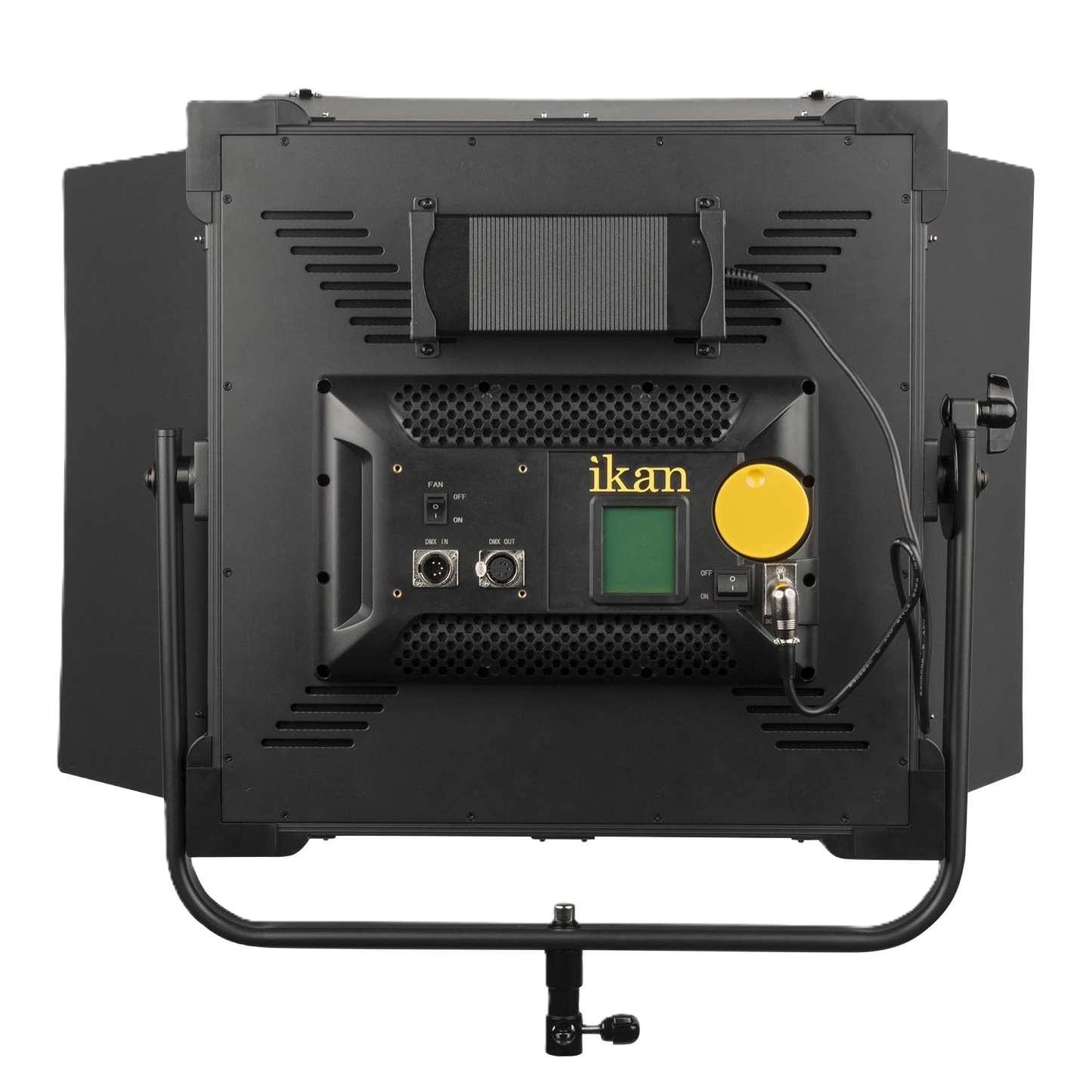 Back view of a professional lighting panel with 'ikan' branding on a white background