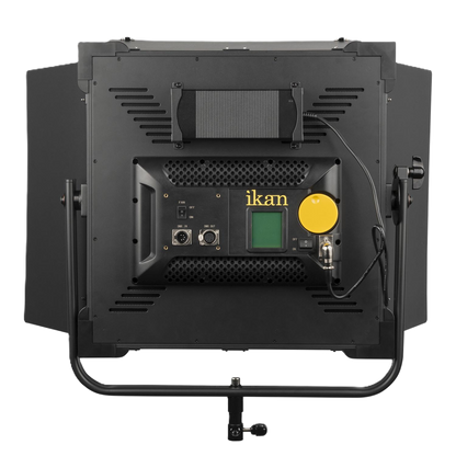 Back view of a professional lighting panel with 'ikan' branding on a white background