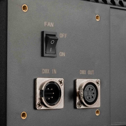 Control panel with switch and connectors on a gray background