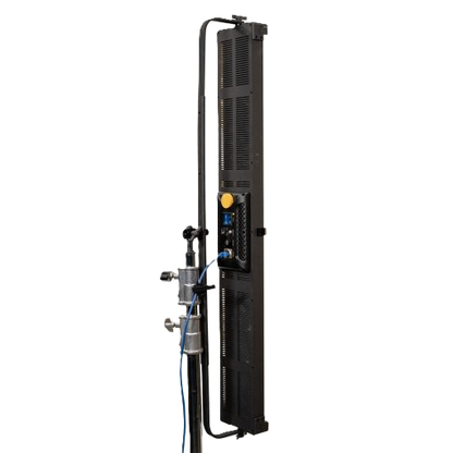 Tall black vertical unit with control panel on a white background