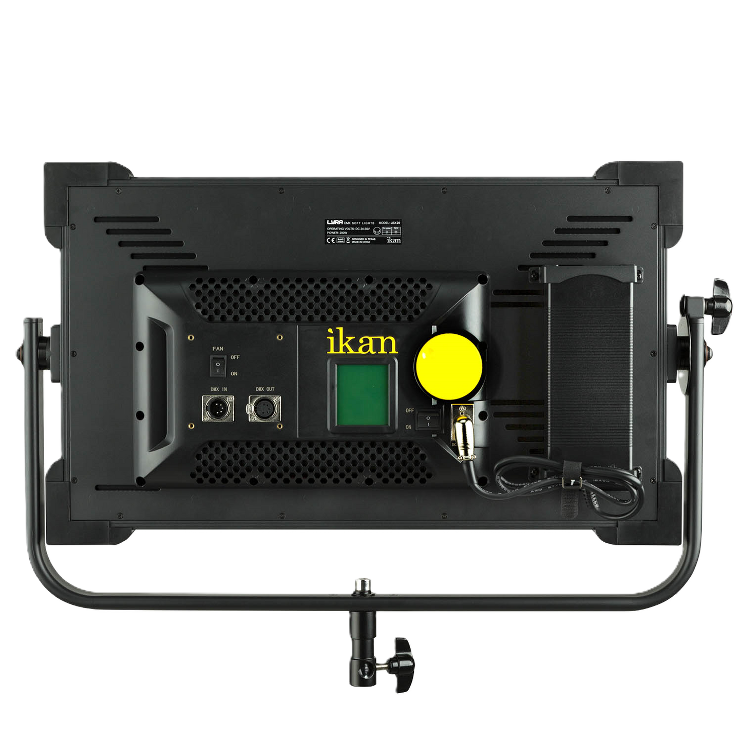 Back view of a professional lighting fixture with 'ikan' branding on a white background