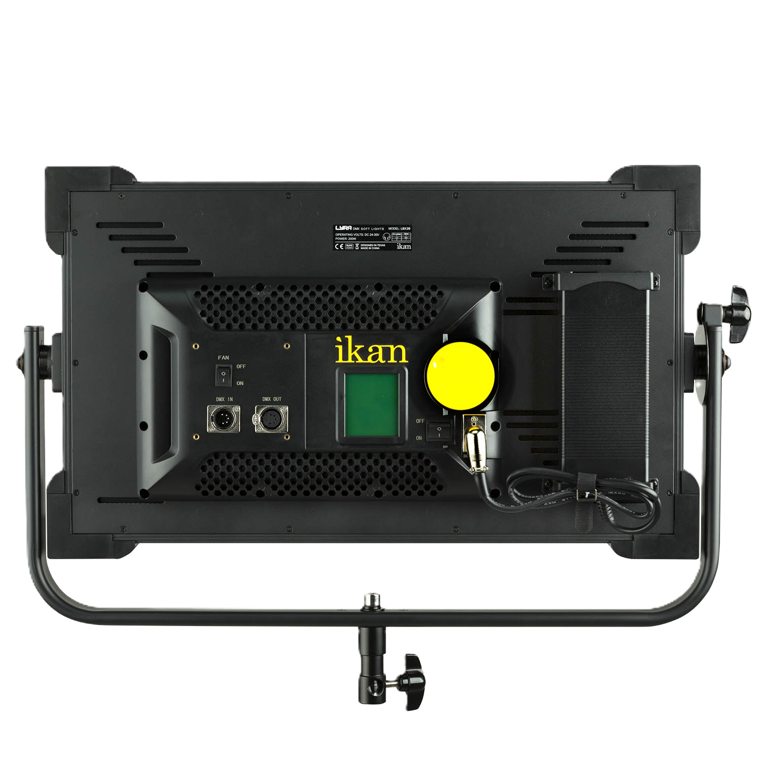 Back view of a professional lighting fixture with 'ikan' branding on a white background