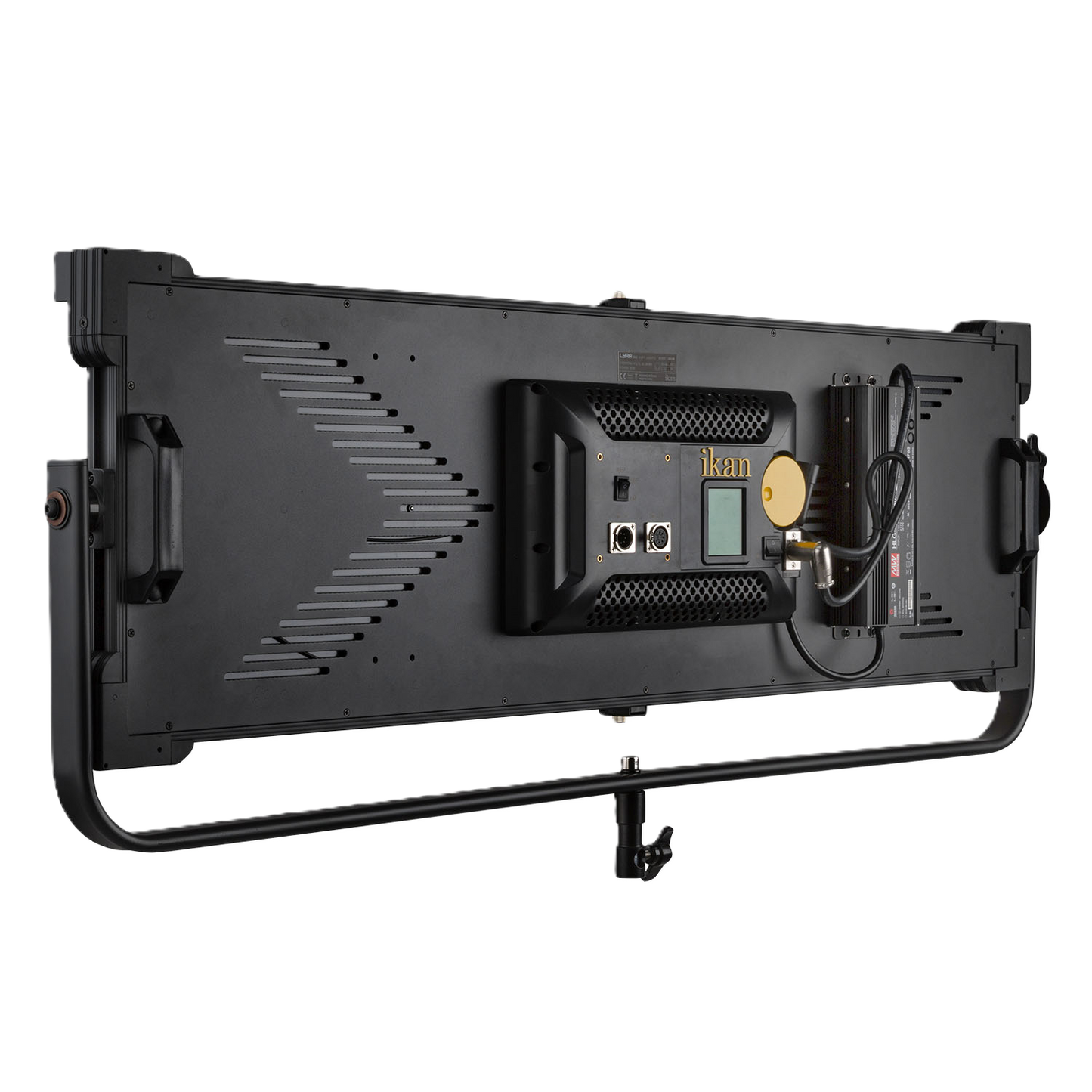 Black LED light panel with control panel on a white background