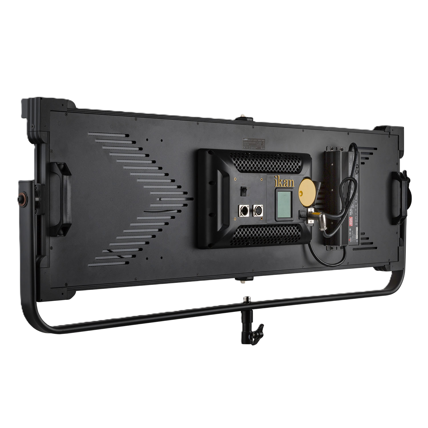 Black LED light panel with control panel on a white background