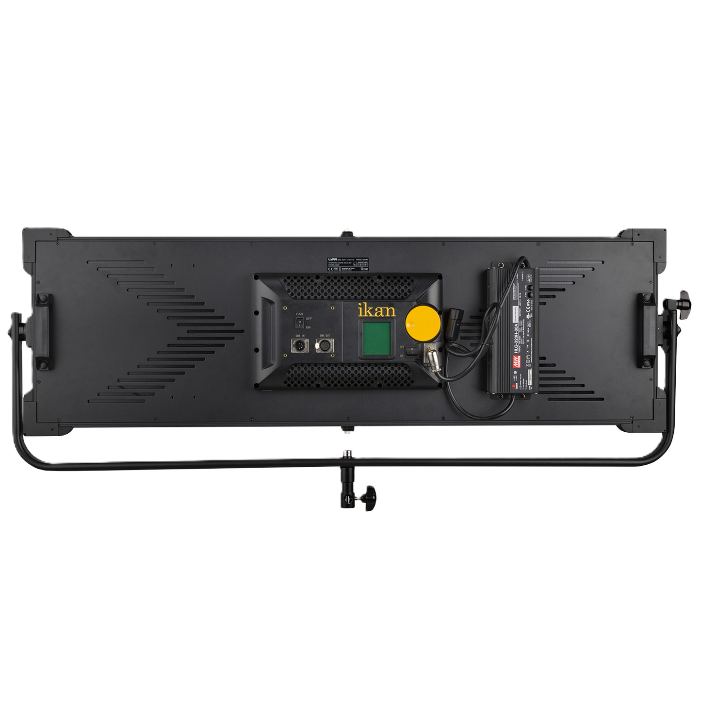 Black studio light with 'ikan' branding on a white background