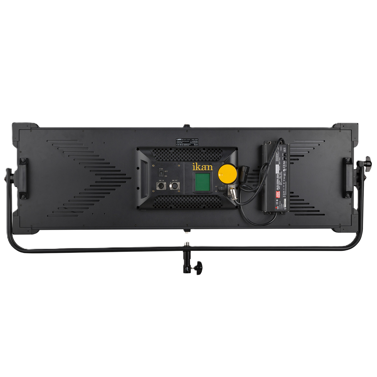 Black studio light with 'ikan' branding on a white background