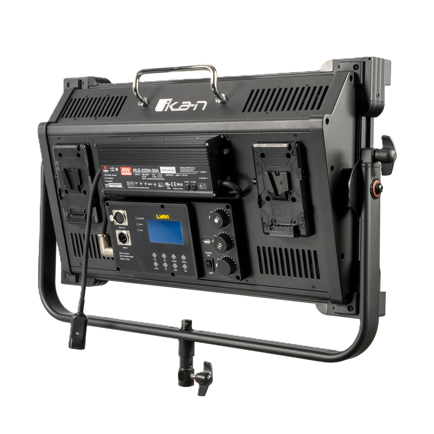 Professional lighting equipment with brand logo on a white background