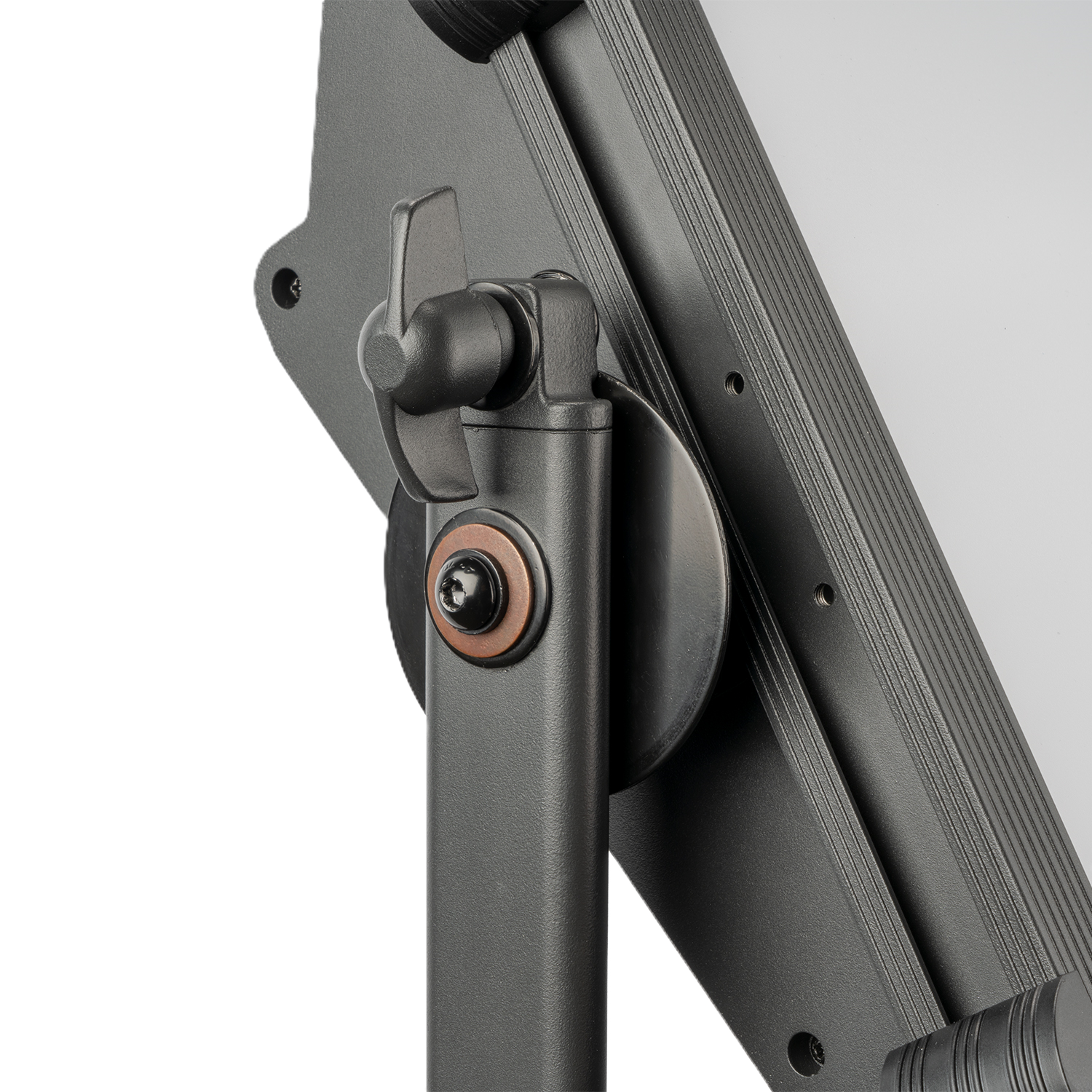 Close-up of a mechanical component on a gray background