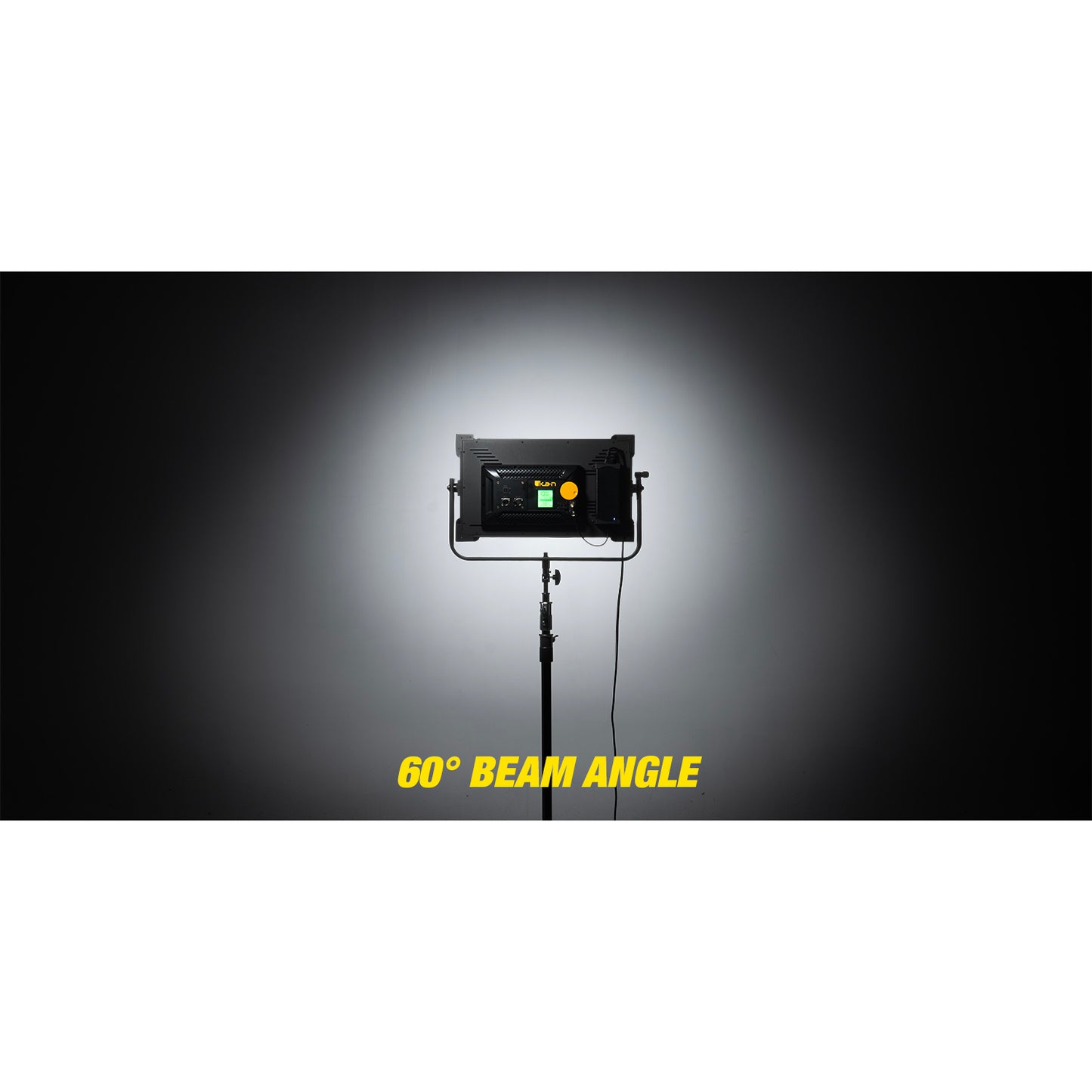 Lighting panel on a stand with a 60-degree beam angle indicator on a dark background