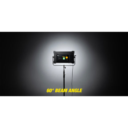 Lighting panel on a stand with a 60-degree beam angle indicator on a dark background