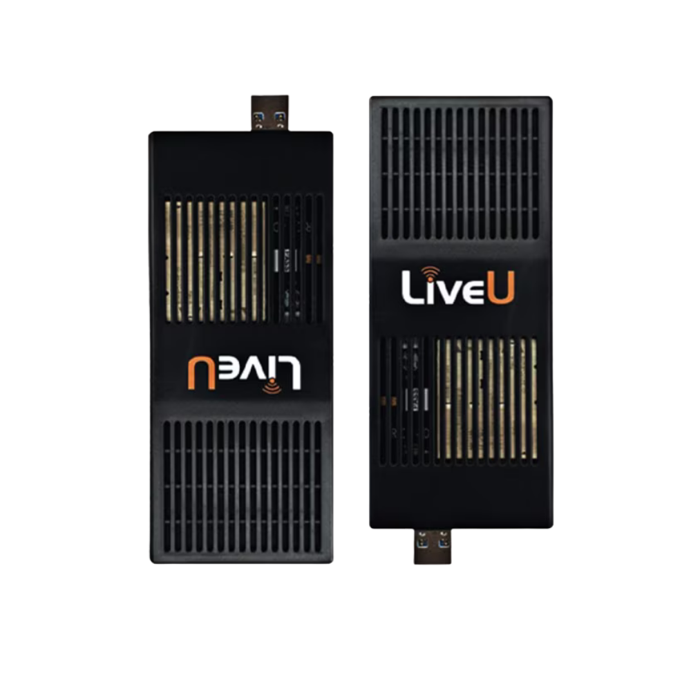 Two black LiveU cellular modems shown side by side on a plain white background.