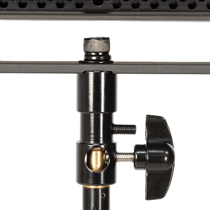 iKan Lyra Low Profile Daylight Studio Panel Soft LED Light w/ DMX Control Close-up of a metal camera mount with a white background
