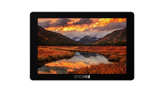Digital display showing a scenic landscape with mountains and sunset, branded 'Smart HD'.