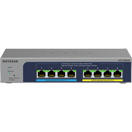 NETGEAR MS108EUP 8-port Multi-Gigabit (2.5G) Ethernet Ultra 60 PoE++ Easy Smart Managed Switch