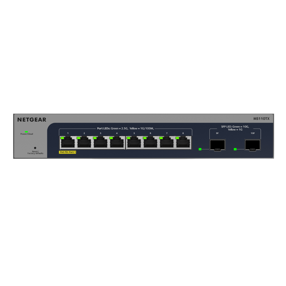 NETGEAR MS110TX 8-port Multi-Gig Ethernet Smart Managed Switch with 2 10G SFP+ Ports