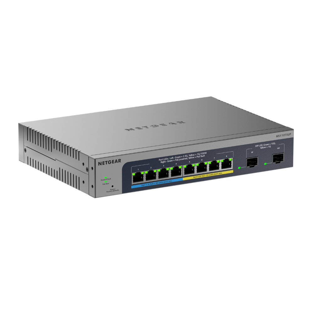 NETGEAR MS110TXUP 8-Port Ultra60 PoE++ Multi-Gigabit Smart Managed Switch with 2 10G SFP+ Ports