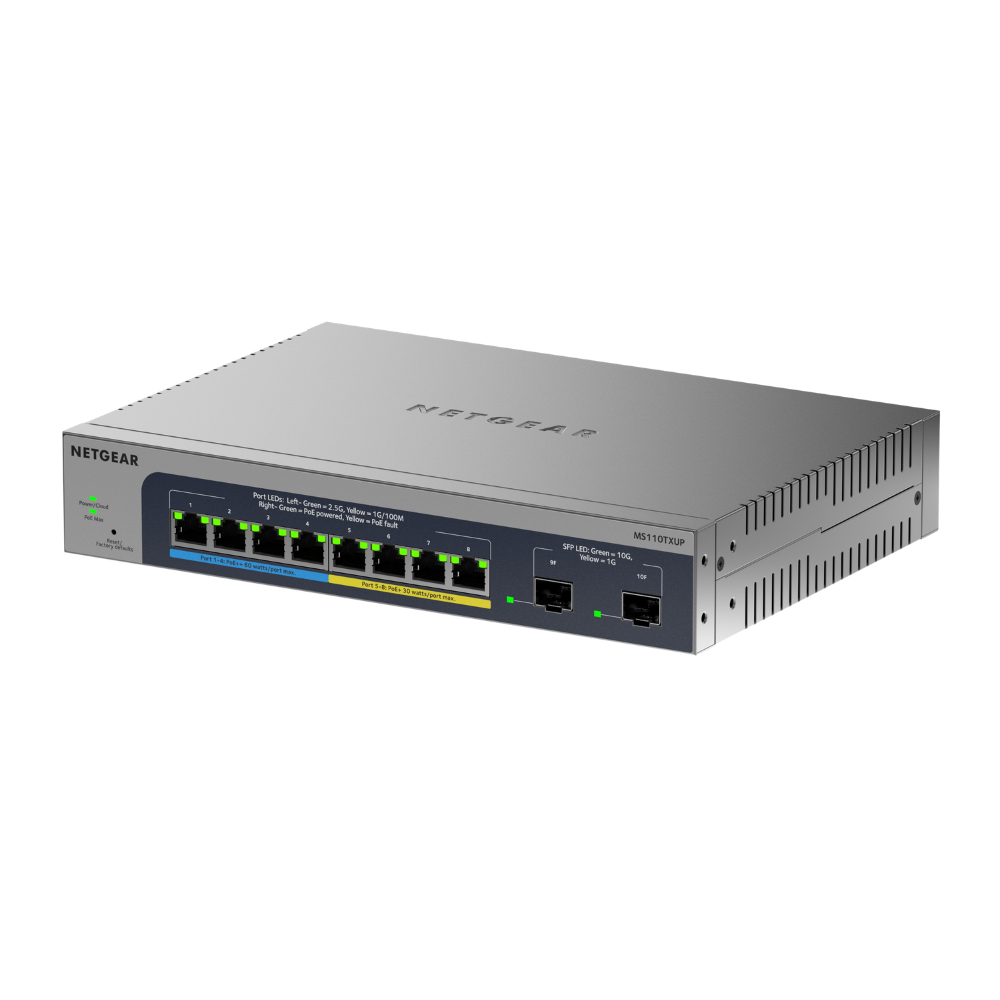 NETGEAR MS110TXUP 8-Port Ultra60 PoE++ Multi-Gigabit Smart Managed Switch with 2 10G SFP+ Ports