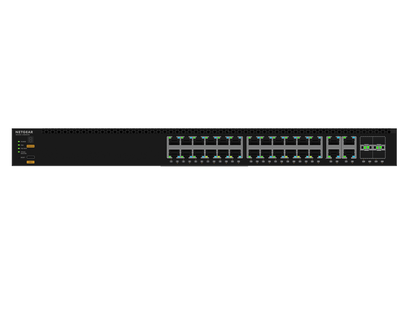 NETGEAR M4350-24M4X4V (MSM4332) 24x2.5G, 4x10G/Multi-gig PoE++ (522W base, up to 2,520W) and 4xSFP28 25G Fully Managed Switch