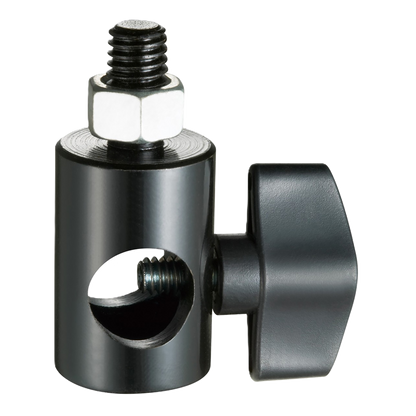 Metal hardware component with threaded shaft and adjustable collar on a white background
