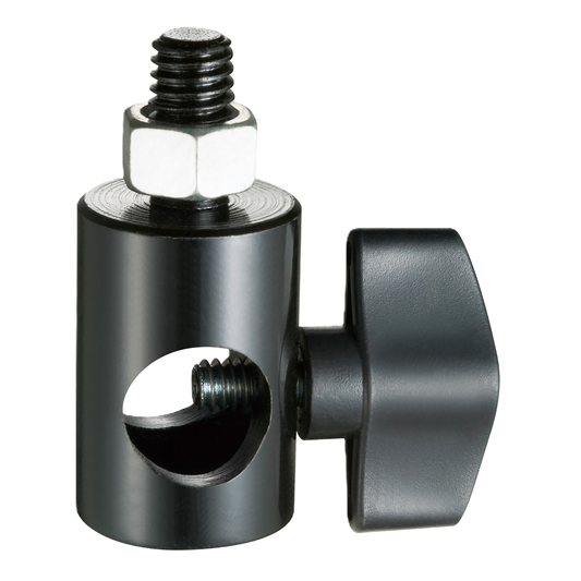 Metal hardware component with threaded shaft and adjustable collar on a white background