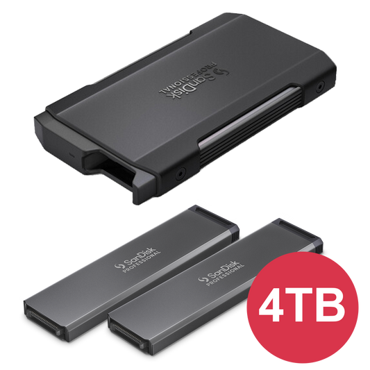 SanDisk Professional 2x 4TB PRO-BLADE SSD Mags with a FREE PRO-BLADE Transport with purchase of a G-RAID Mirror or G-DRIVE Project