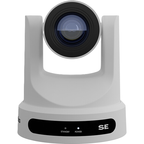 PTZOptics Move SE SDI/HDMI/USB/IP PTZ Camera with Optical Zoom White video conference camera with a black lens on a white background