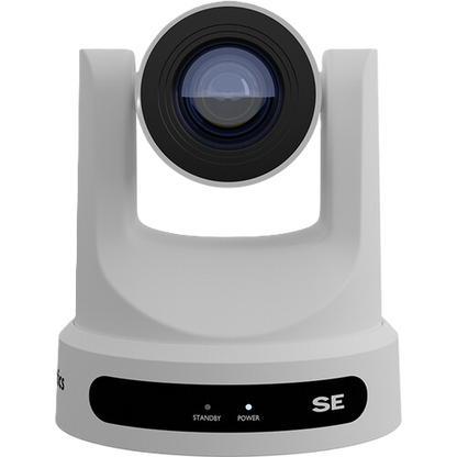 PTZOptics Move SE SDI/HDMI/USB/IP PTZ Camera with Optical Zoom White video conference camera with a black lens on a white background