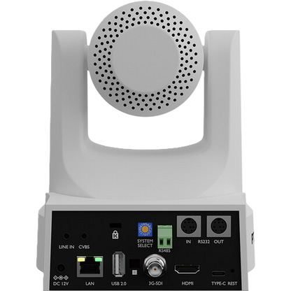 PTZOptics Move SE SDI/HDMI/USB/IP PTZ Camera with Optical Zoom Electronic device with a speaker and various ports on a white background Inputs Ports