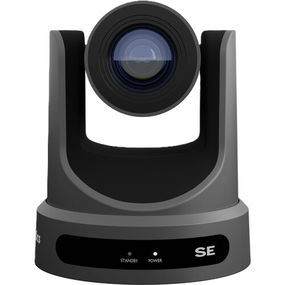 PTZOptics Move SE SDI/HDMI/USB/IP PTZ Camera with Optical Zoom (Gray) Black video conference camera with a visible brand logo on a white background